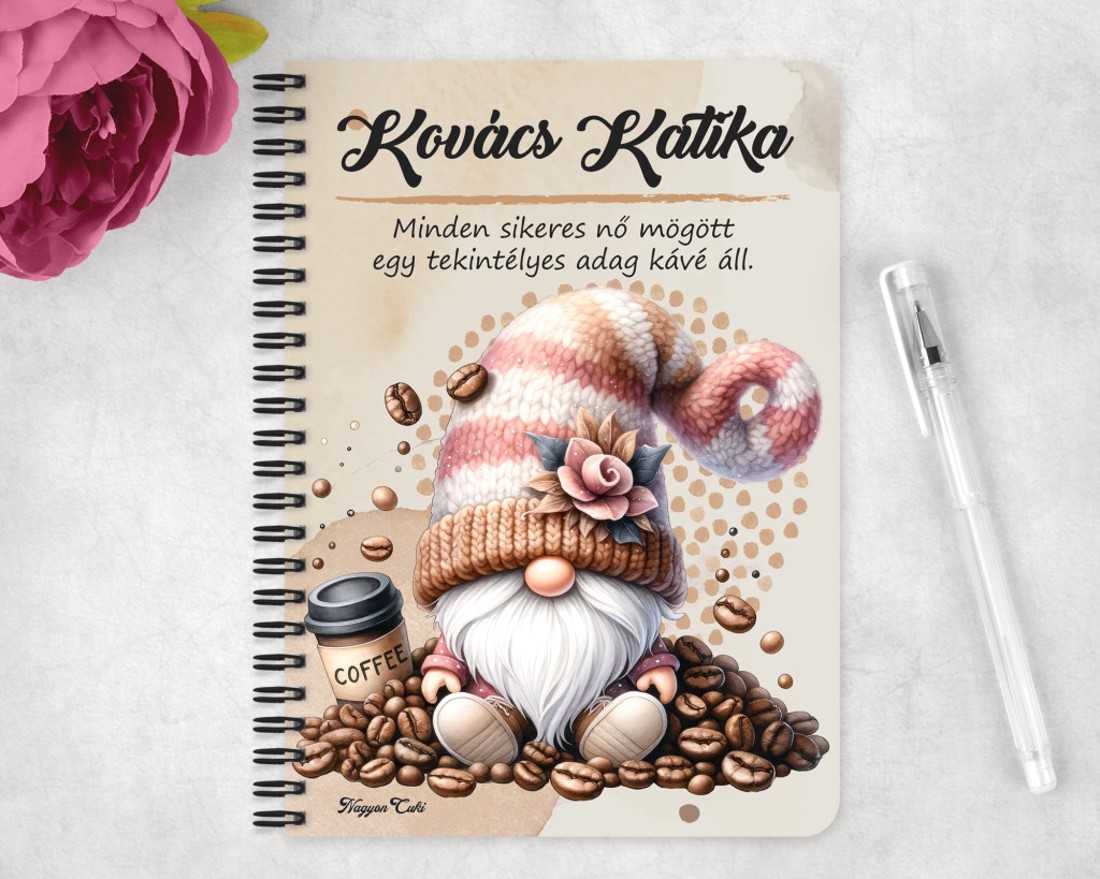 Személyre szabható - Kávés manó kávébabbal mintás A6-os füzet - otthon & életmód - papír, írószer - jegyzetfüzet & napló - Meska.hu