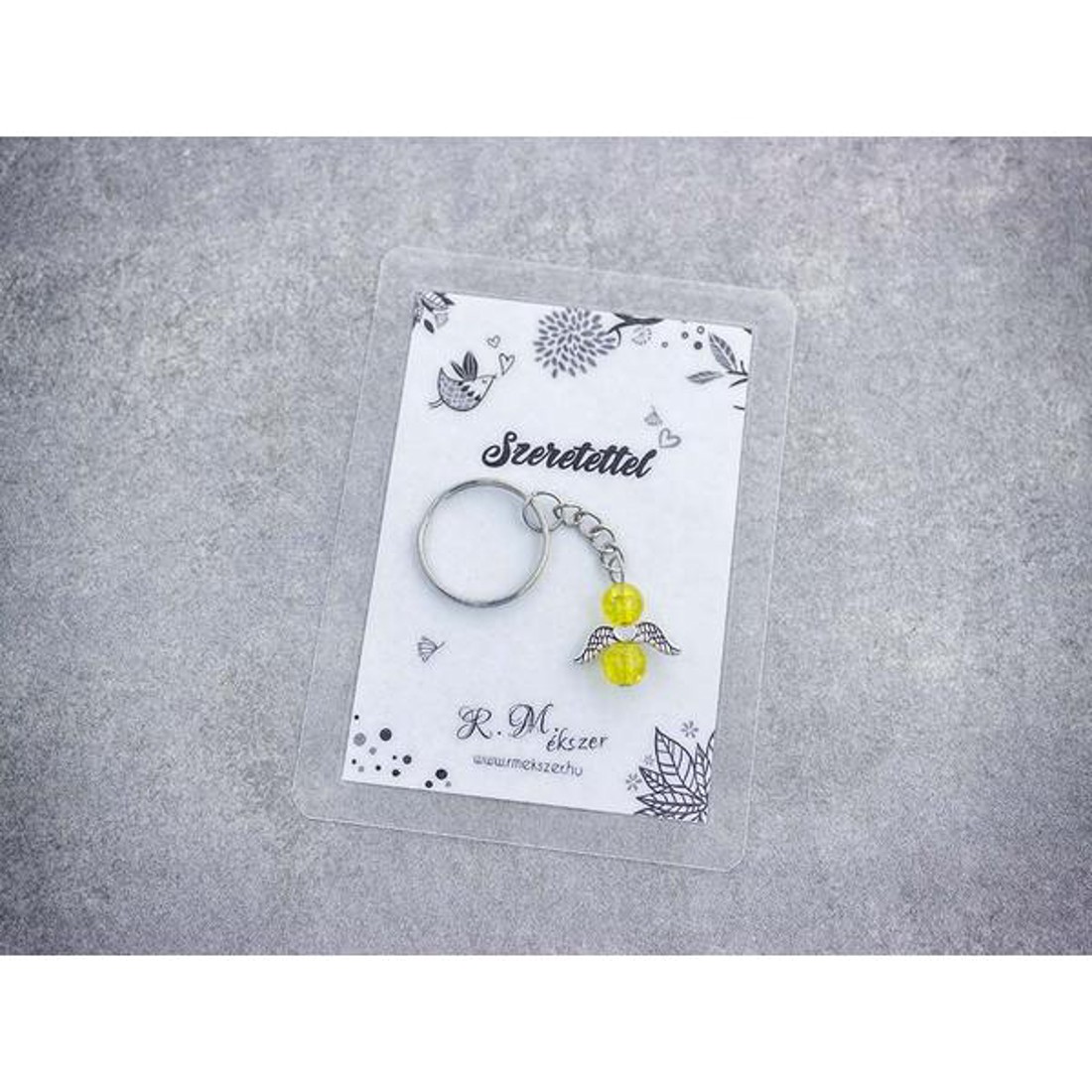 Szeretettel sárga angyal medálos kulcstartó - táska & tok - kulcstartó & táskadísz - kulcstartó - Meska.hu