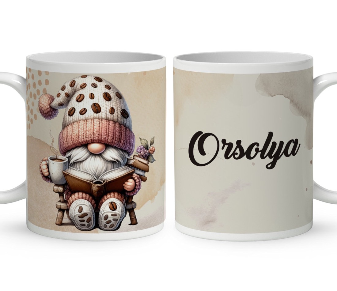 Névvel kérhető - Könyvmoly kávés manó mintás bögre - otthon & életmód - konyhafelszerelés, tálalás - tálalás - bögre & csésze - Meska.hu