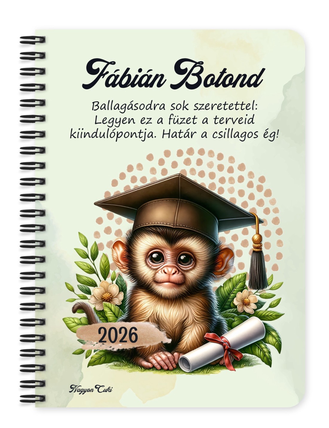 Személyre szabható - 2026 Ballagás - Majom mintás füzet - otthon & életmód - papír, írószer - jegyzetfüzet & napló - Meska.hu