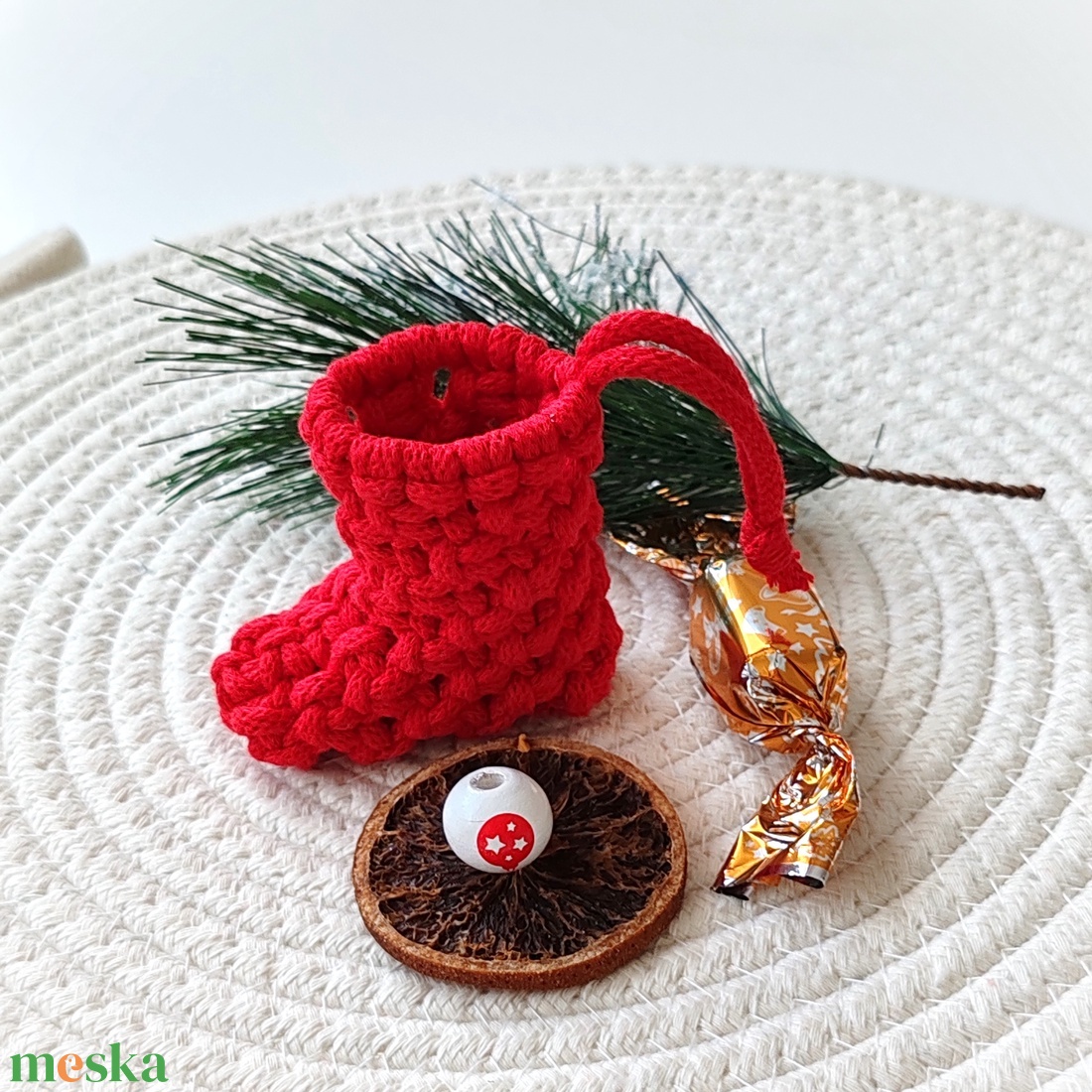 MAKRAMÉ-MIKULÁS-CSIZMA - karácsony - mikulás - mikulás zsák - Meska.hu