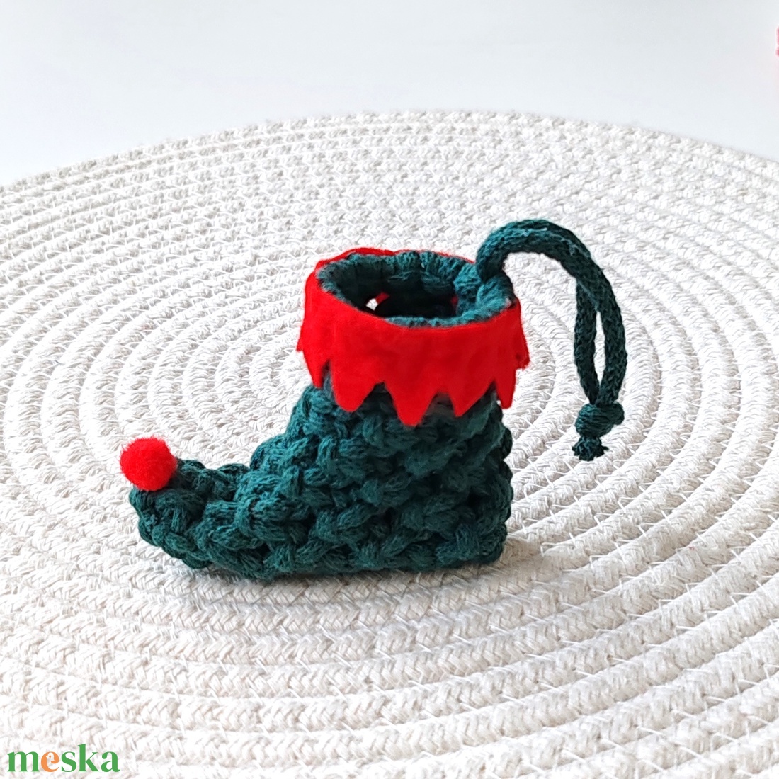 MAKRAMÉ-MANÓ-CSIZMA - karácsony - mikulás - mikulás zsák - Meska.hu