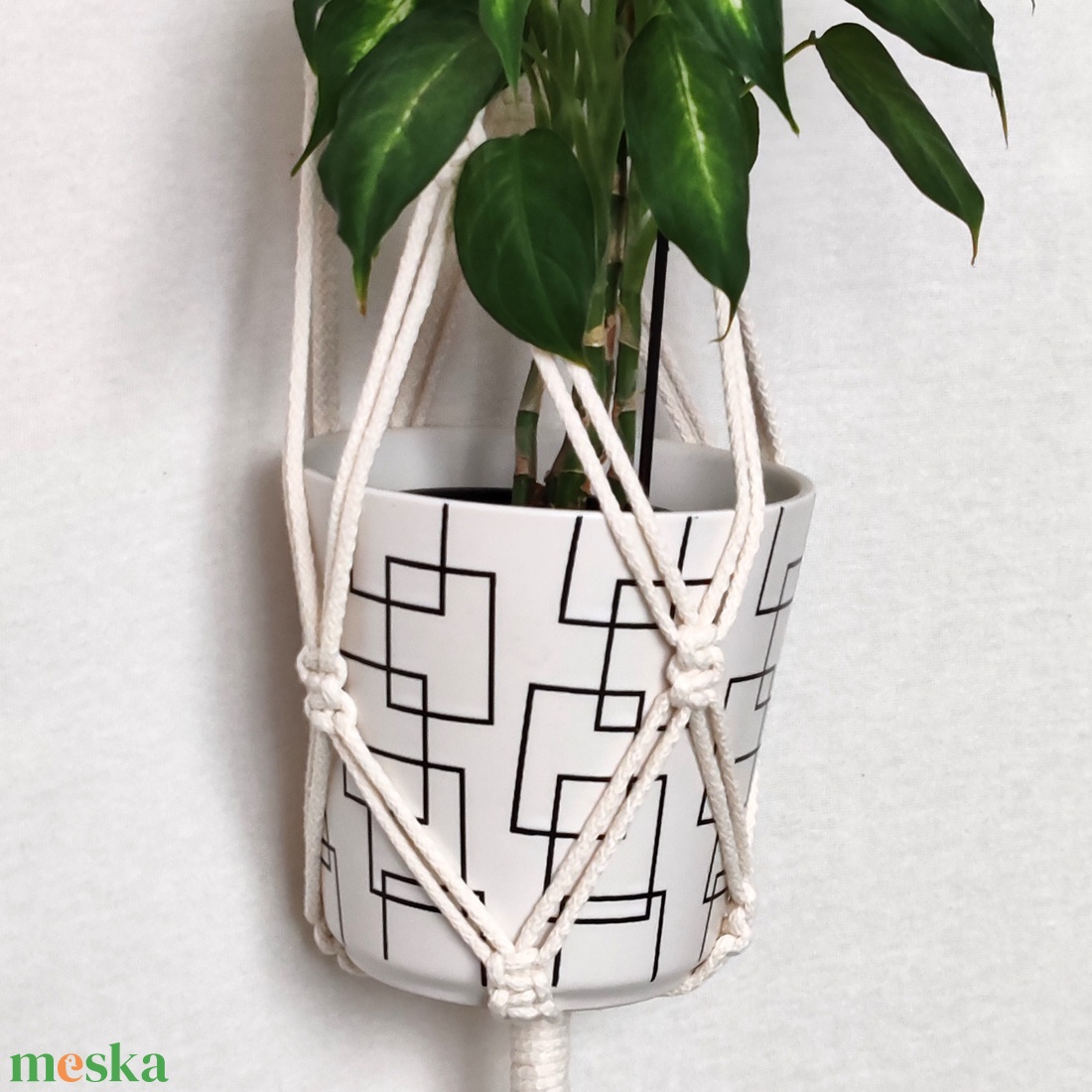 MAKRAMÉ-VIRÁGTARTÓ-EGYSZERŰ - otthon & életmód - virágdekoráció - virágtartó - függő virágtartó - Meska.hu