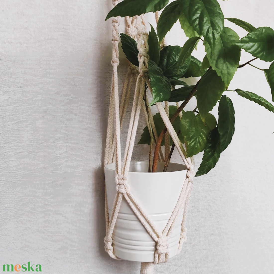 MAKRAMÉ-VIRÁGTARTÓ-EGYSZERŰ - otthon & életmód - virágdekoráció - virágtartó - függő virágtartó - Meska.hu