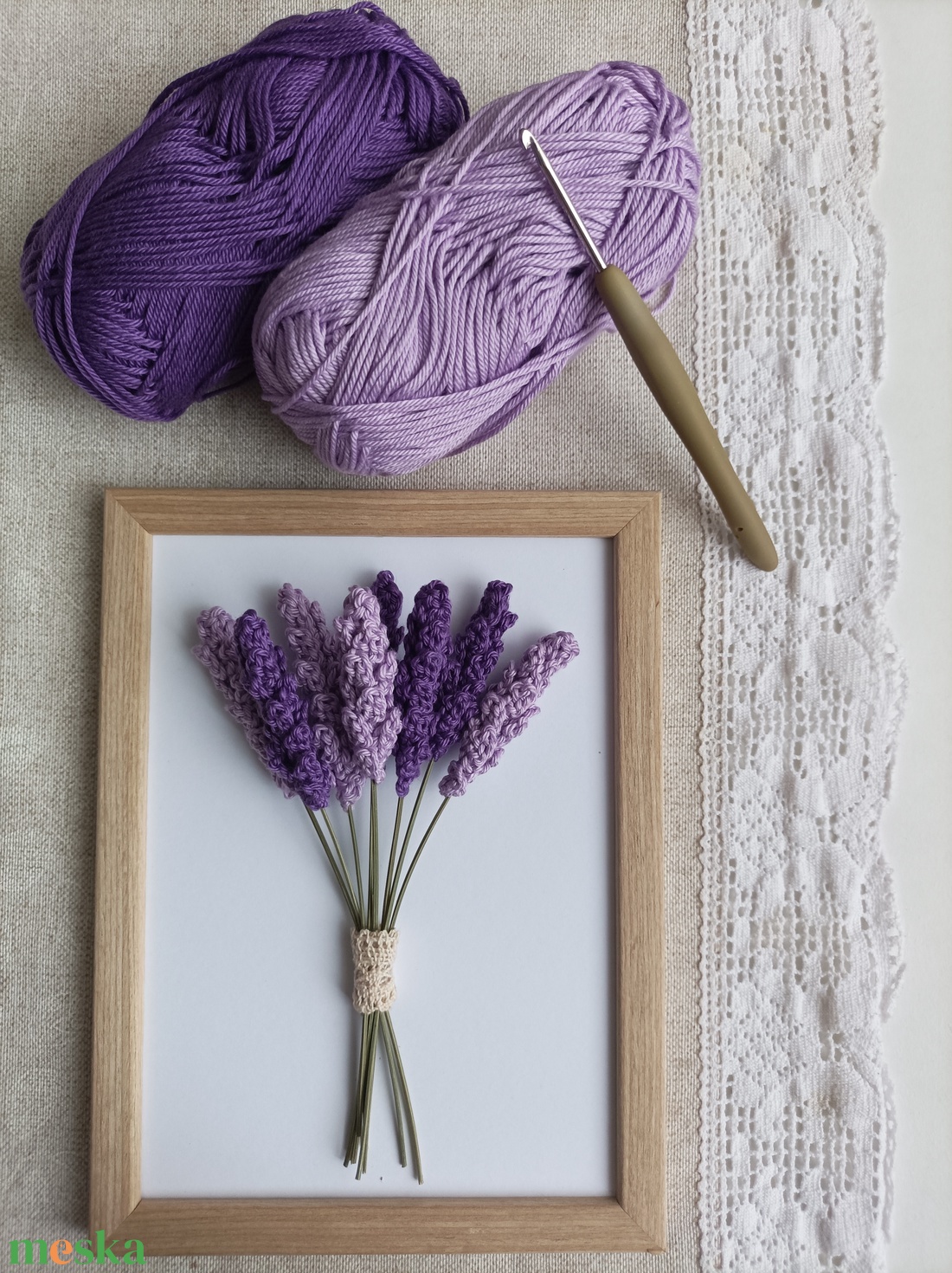 Horgolt levendula képkeretben - otthon & életmód - dekoráció - kép & falikép - 3d képek - Meska.hu