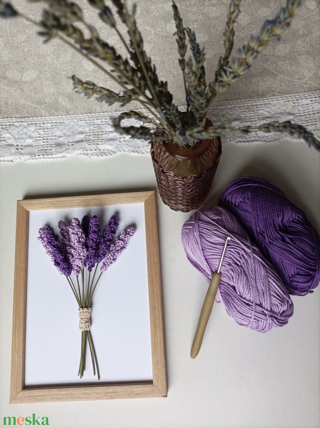 Horgolt levendula képkeretben - otthon & életmód - dekoráció - kép & falikép - 3d képek - Meska.hu