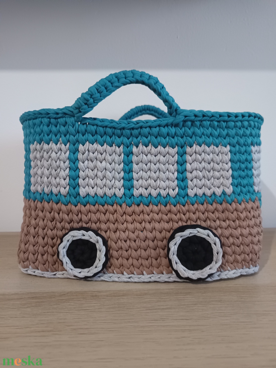 Nagy horgolt busz tároló kosár - otthon & életmód - tárolás & rendszerezés - tárolókosár - Meska.hu