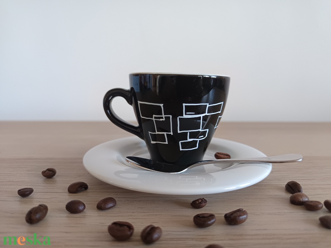 Geometria - Kézzel festett, modern espresso csésze (Fekete) - otthon & életmód - konyhafelszerelés, tálalás - tálalás - bögre & csésze - Meska.hu