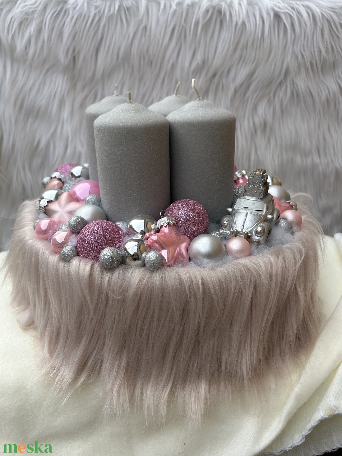 Rózsaszín-ezüst adventi box nagyméretű - karácsony - adventi díszek - adventi asztaldísz - Meska.hu