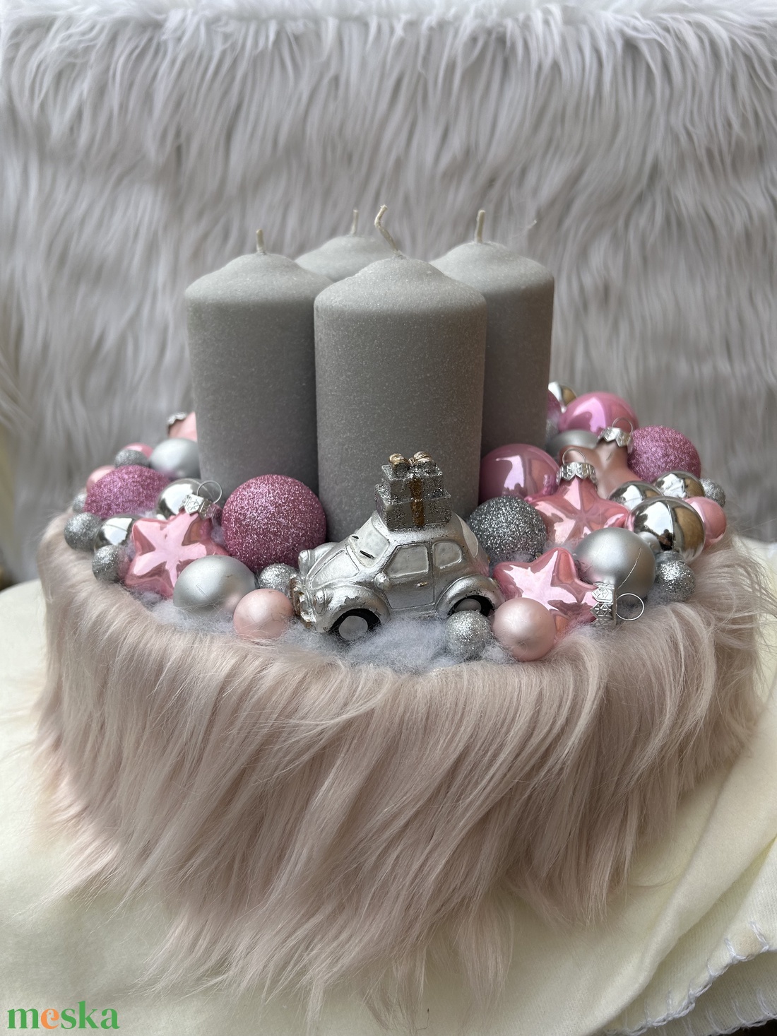 Rózsaszín-ezüst adventi box nagyméretű - karácsony - adventi díszek - adventi asztaldísz - Meska.hu