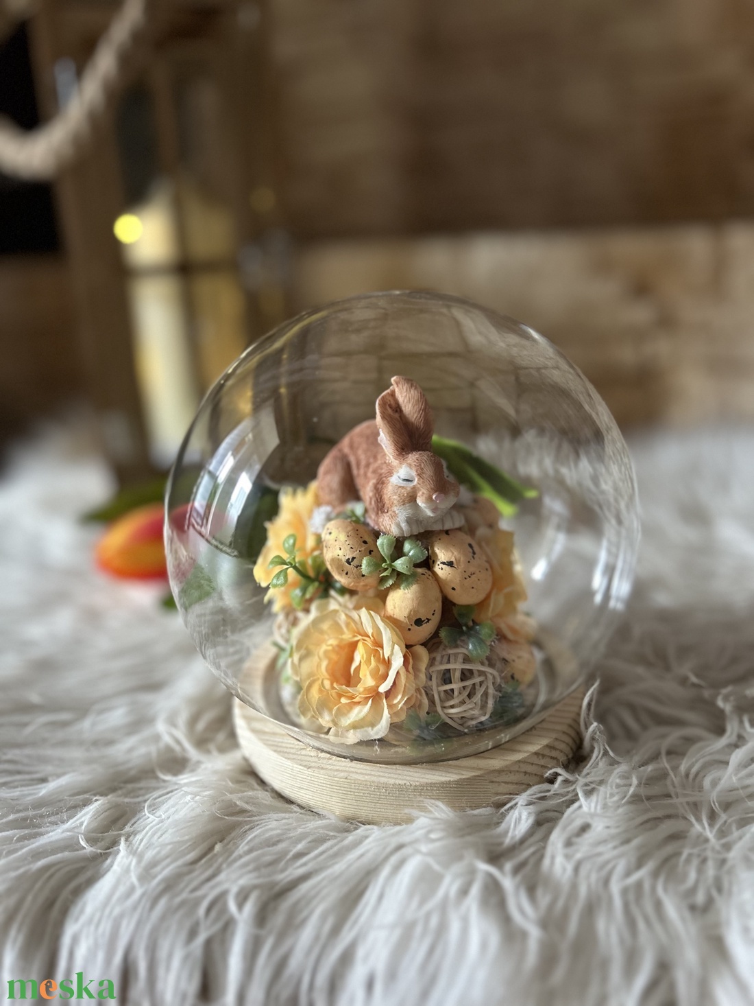 Nyuszis üvegbúra - otthon & életmód - dekoráció - húsvéti asztaldíszek - Meska.hu