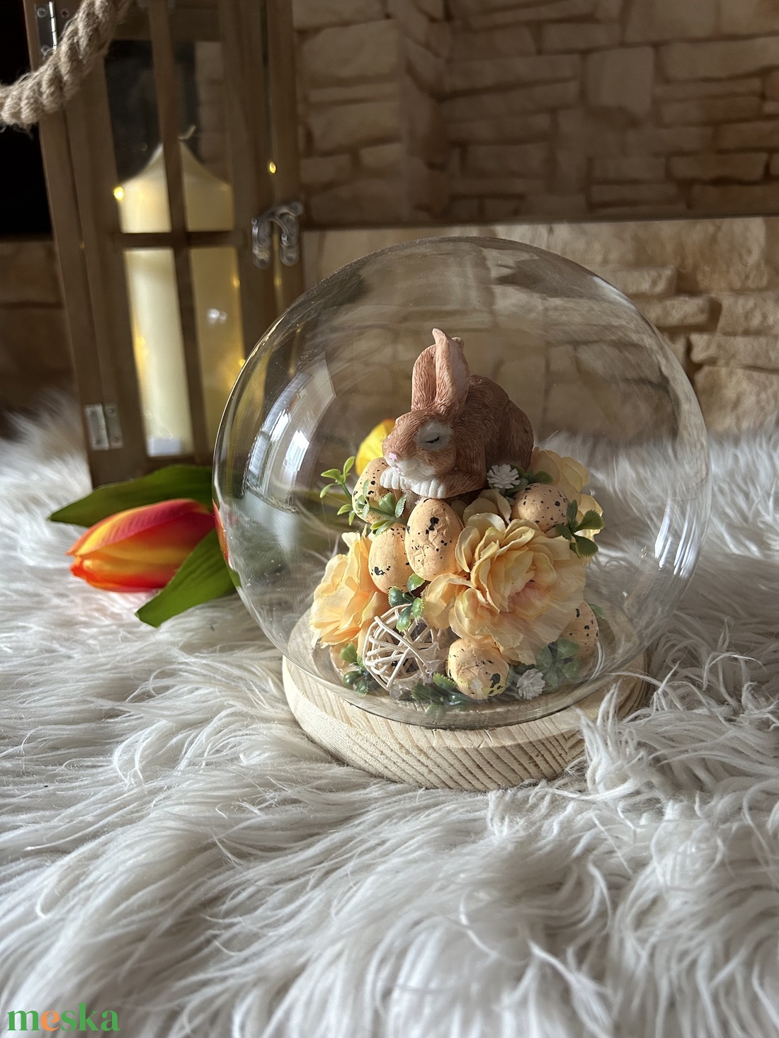 Nyuszis üvegbúra - otthon & életmód - dekoráció - húsvéti asztaldíszek - Meska.hu