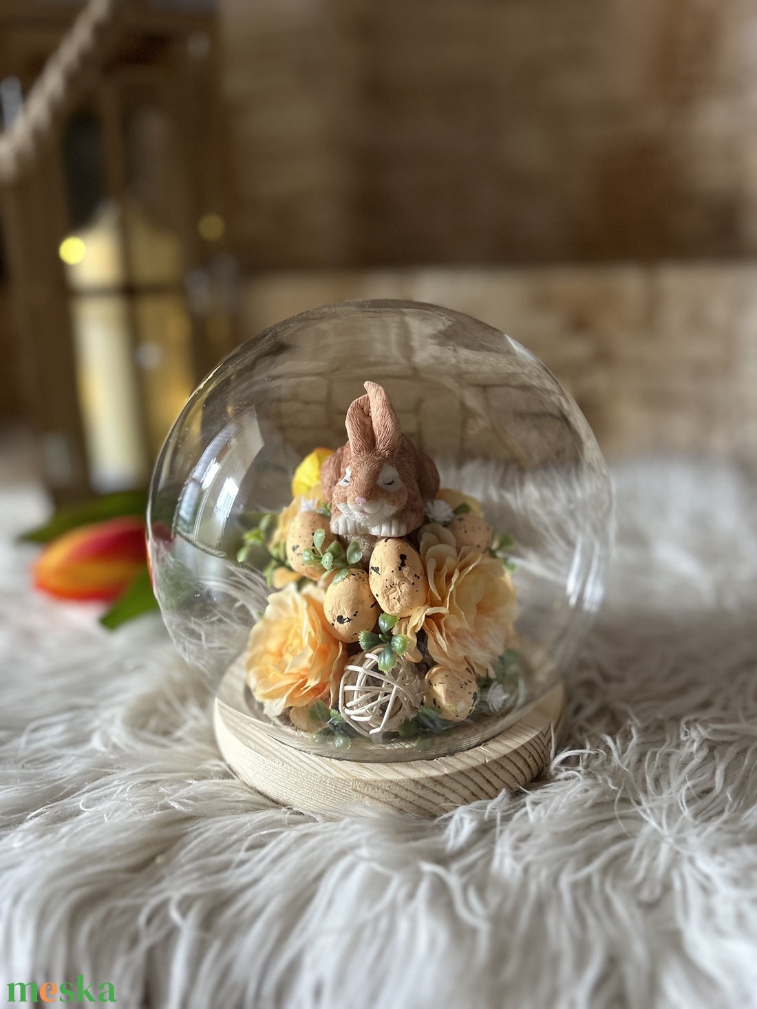Nyuszis üvegbúra - otthon & életmód - dekoráció - húsvéti asztaldíszek - Meska.hu