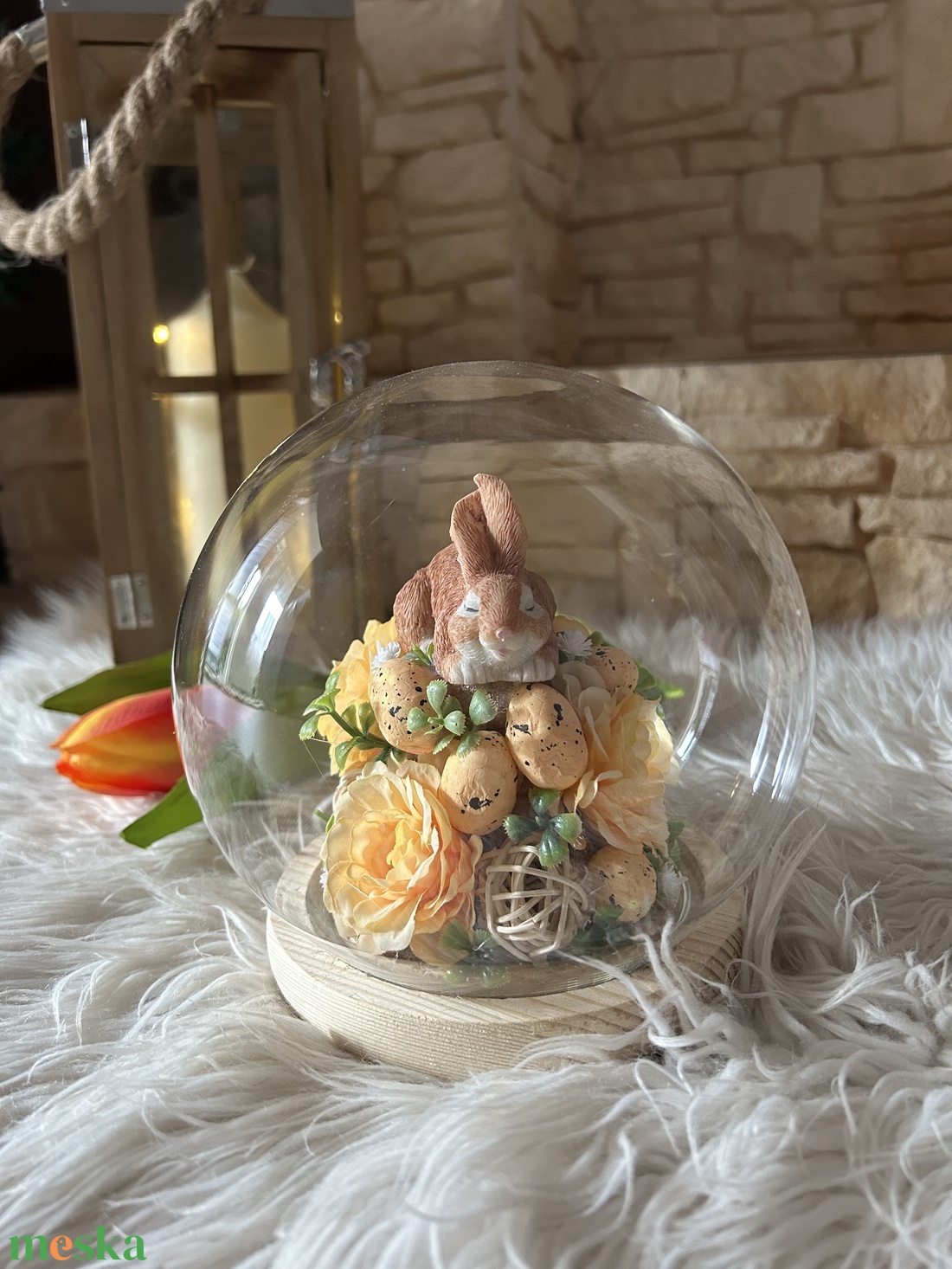 Nyuszis üvegbúra - otthon & életmód - dekoráció - húsvéti asztaldíszek - Meska.hu