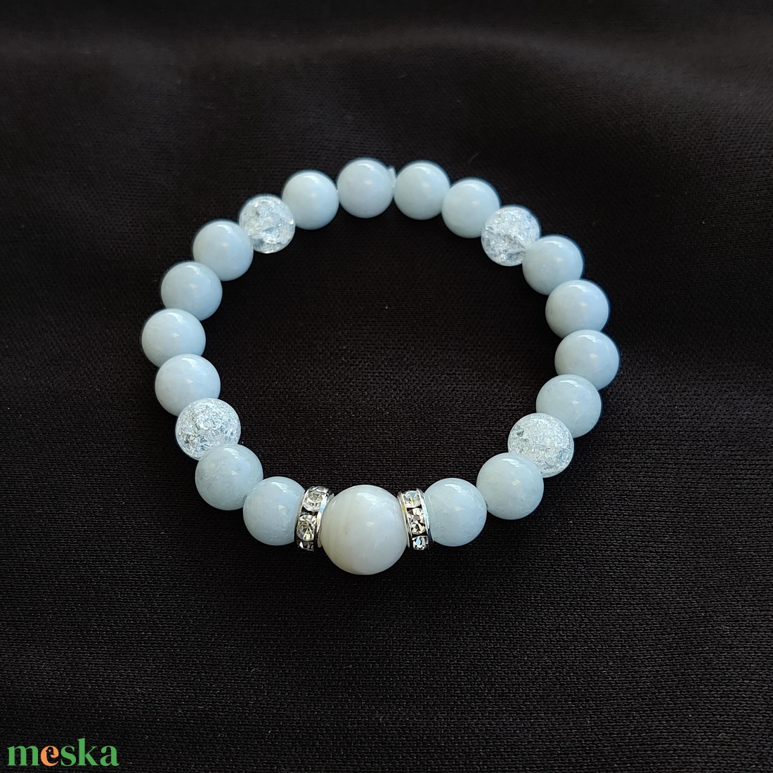 Hegyikristály és akvamarin szalagos achát féldrágakő karkötő - ékszer - karkötő - ásványkarkötő - Meska.hu