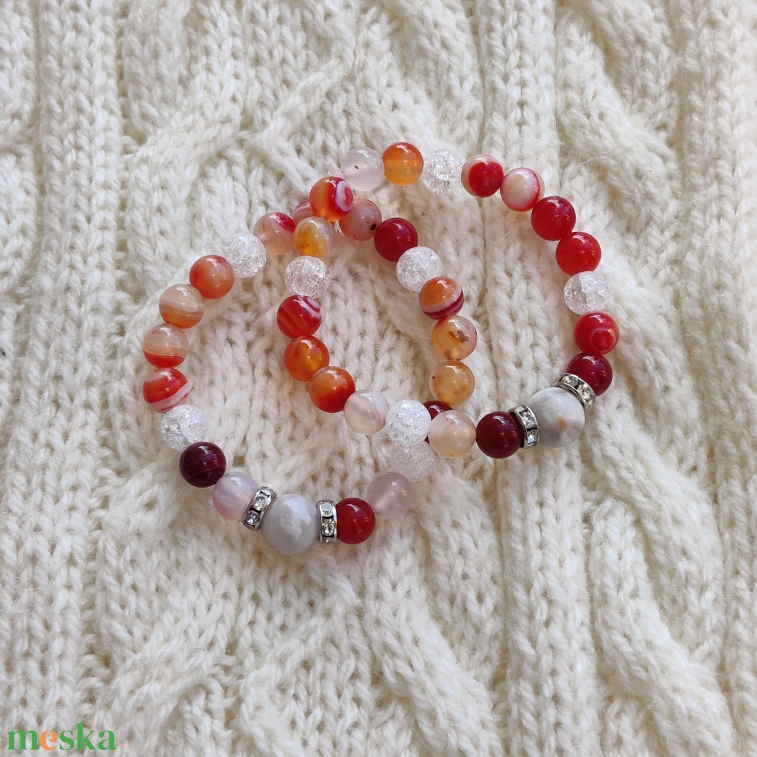 Anya-lánya, barátnők védelmező szeretet féldrágakő karkötők piros színben - ékszer - karkötő - ásványkarkötő - Meska.hu