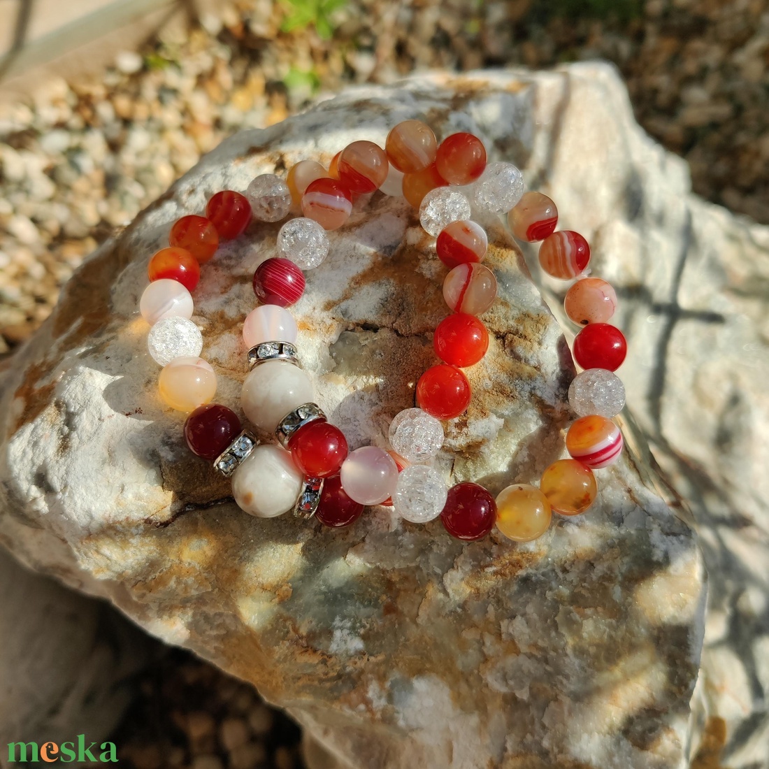 Anya-lánya, barátnők védelmező szeretet féldrágakő karkötők piros színben - ékszer - karkötő - ásványkarkötő - Meska.hu