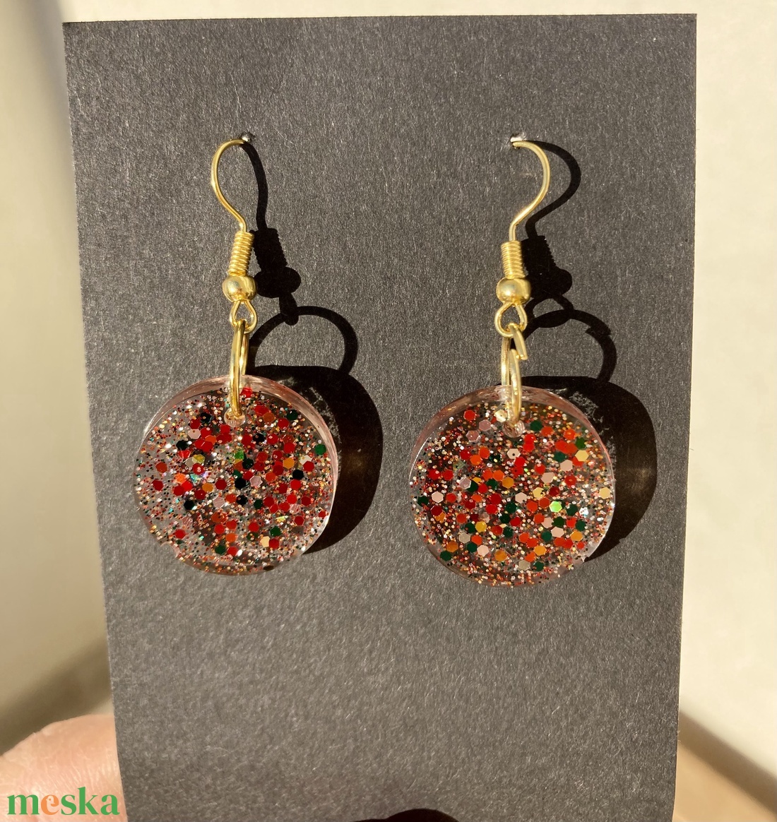 Kerek csillámos műgyanta fülbevaló - 4 méretben! - ékszer - fülbevaló - lógó fülbevaló - Meska.hu