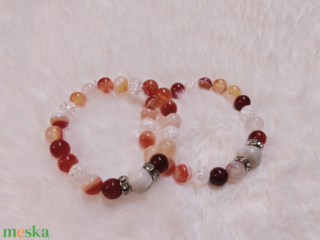 Anya-lánya, barátnők védelmező szeretet féldrágakő karkötők rózsaszínben - ékszer - karkötő - gyöngyös karkötő - Meska.hu