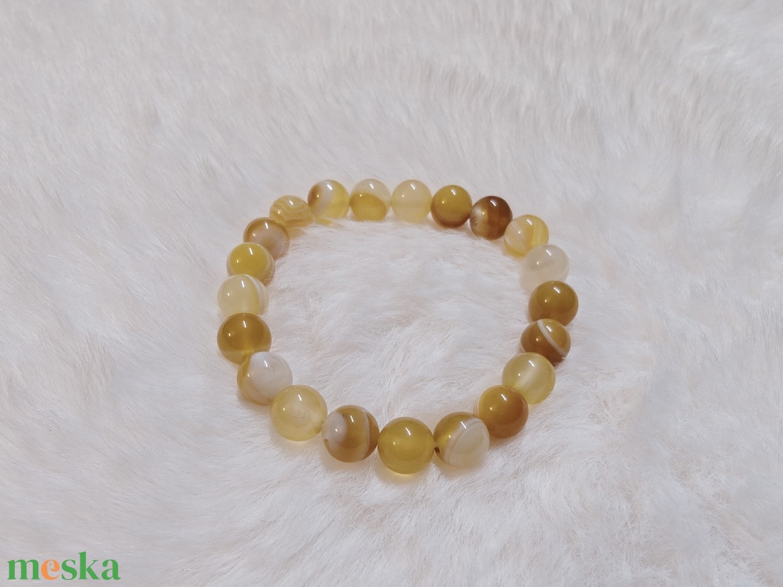 Sárga szalagos achát féldrágakő karkötő - ékszer - karkötő - gyöngyös karkötő - Meska.hu