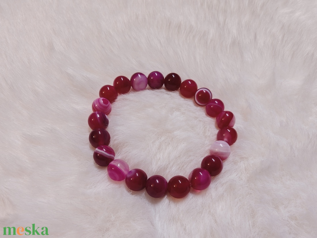 Pink szalagos achát féldrágakő karkötő - ékszer - karkötő - gyöngyös karkötő - Meska.hu