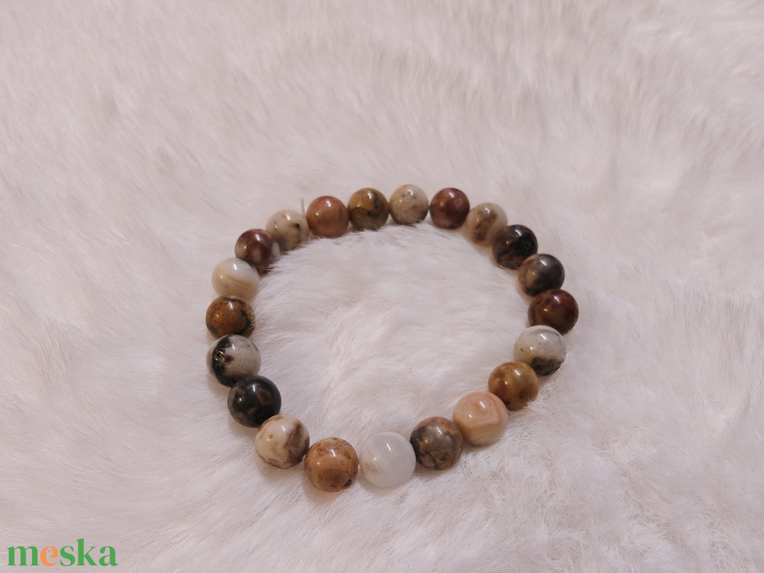 Barna csipkeachát féldrágakő karkötő - ékszer - karkötő - gyöngyös karkötő - Meska.hu