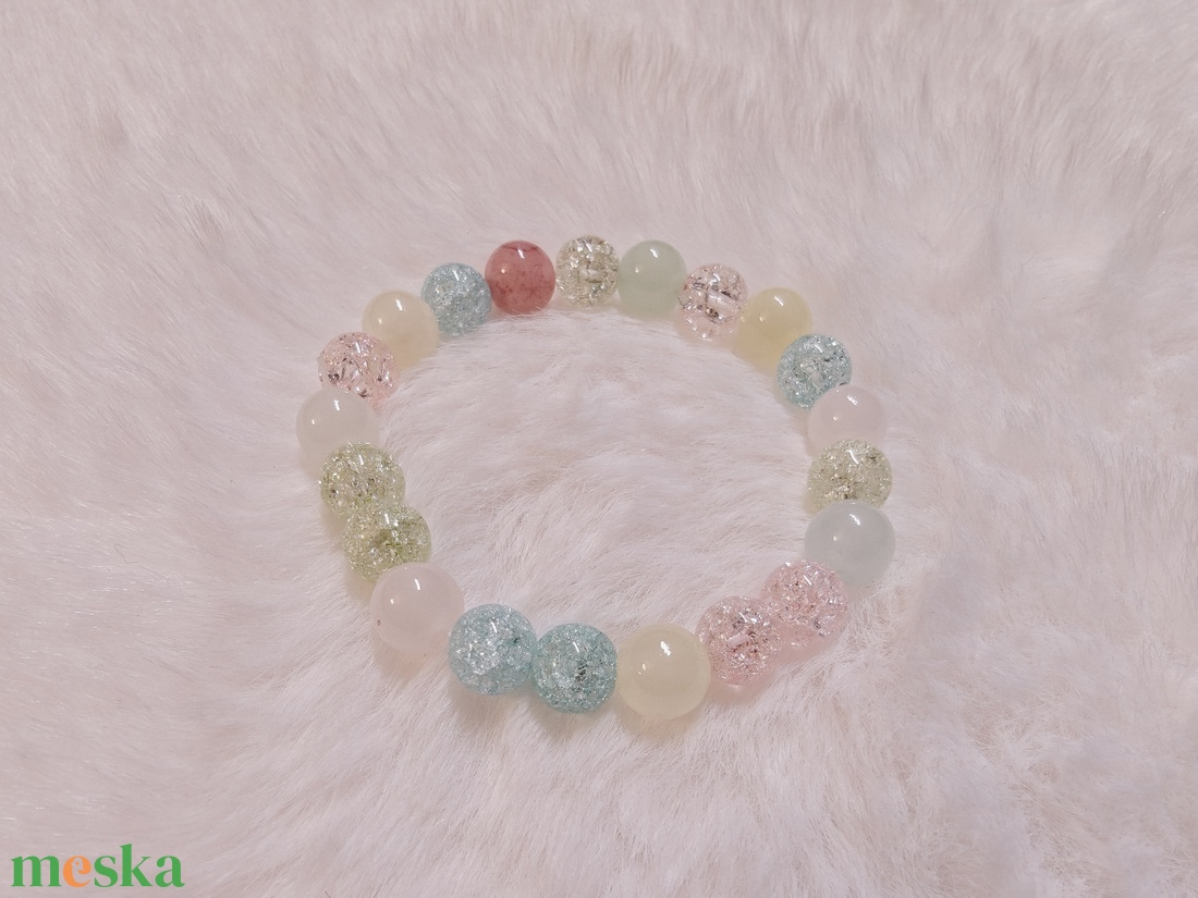 Pasztell hegyikristály és achátok féldrágakő karkötő - ékszer - karkötő - gyöngyös karkötő - Meska.hu