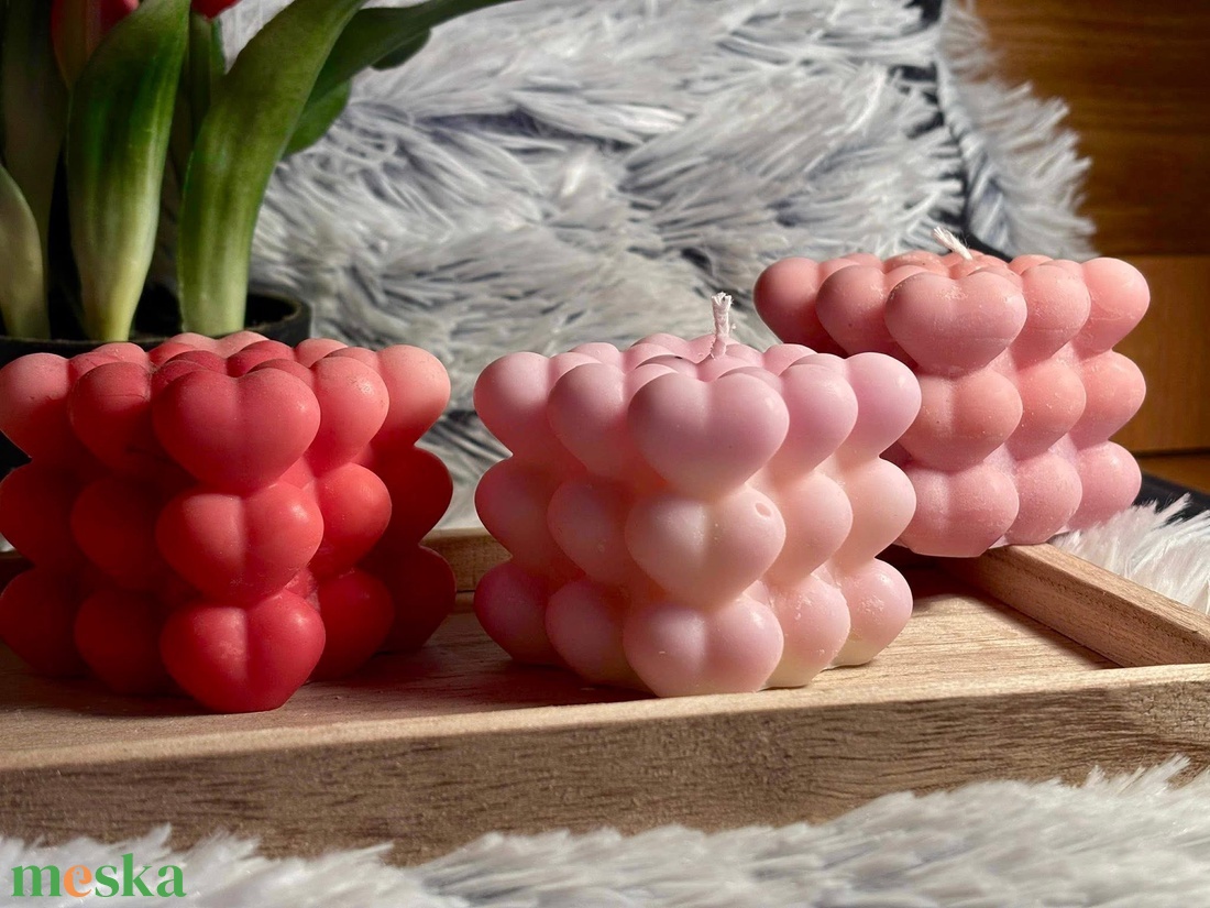 Szivecskés Kocka Forma gyertya - kellékek & szerszámok - dekorációs kellékek - dekorációs gyertya - Meska.hu