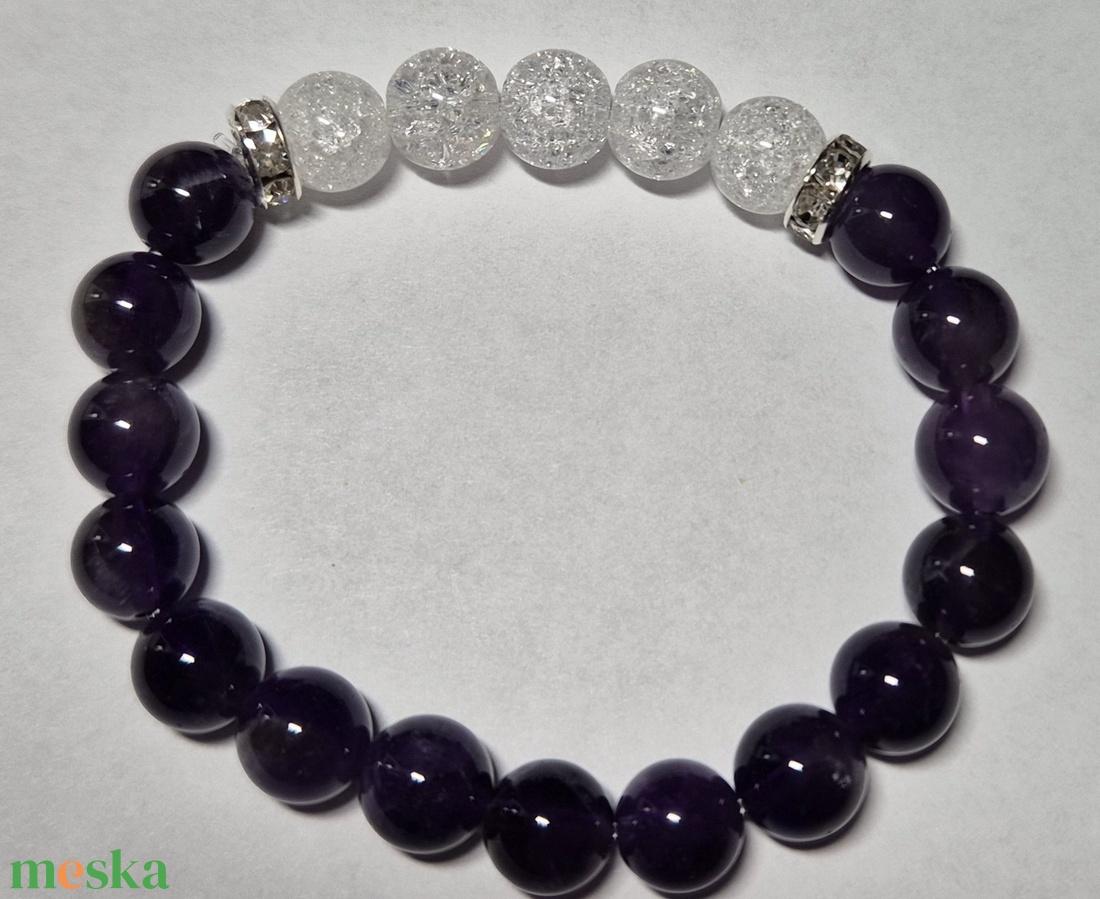 Ametiszt, roppantott hegyikristály karkötő - ékszer - karkötő - gyöngyös karkötő - Meska.hu