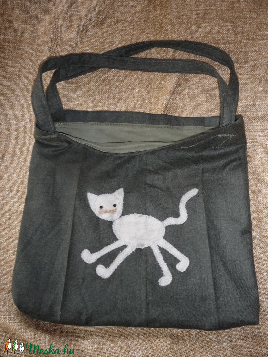 Macskás szatyor - táska & tok - bevásárlás & shopper táska - shopper, textiltáska, szatyor - Meska.hu