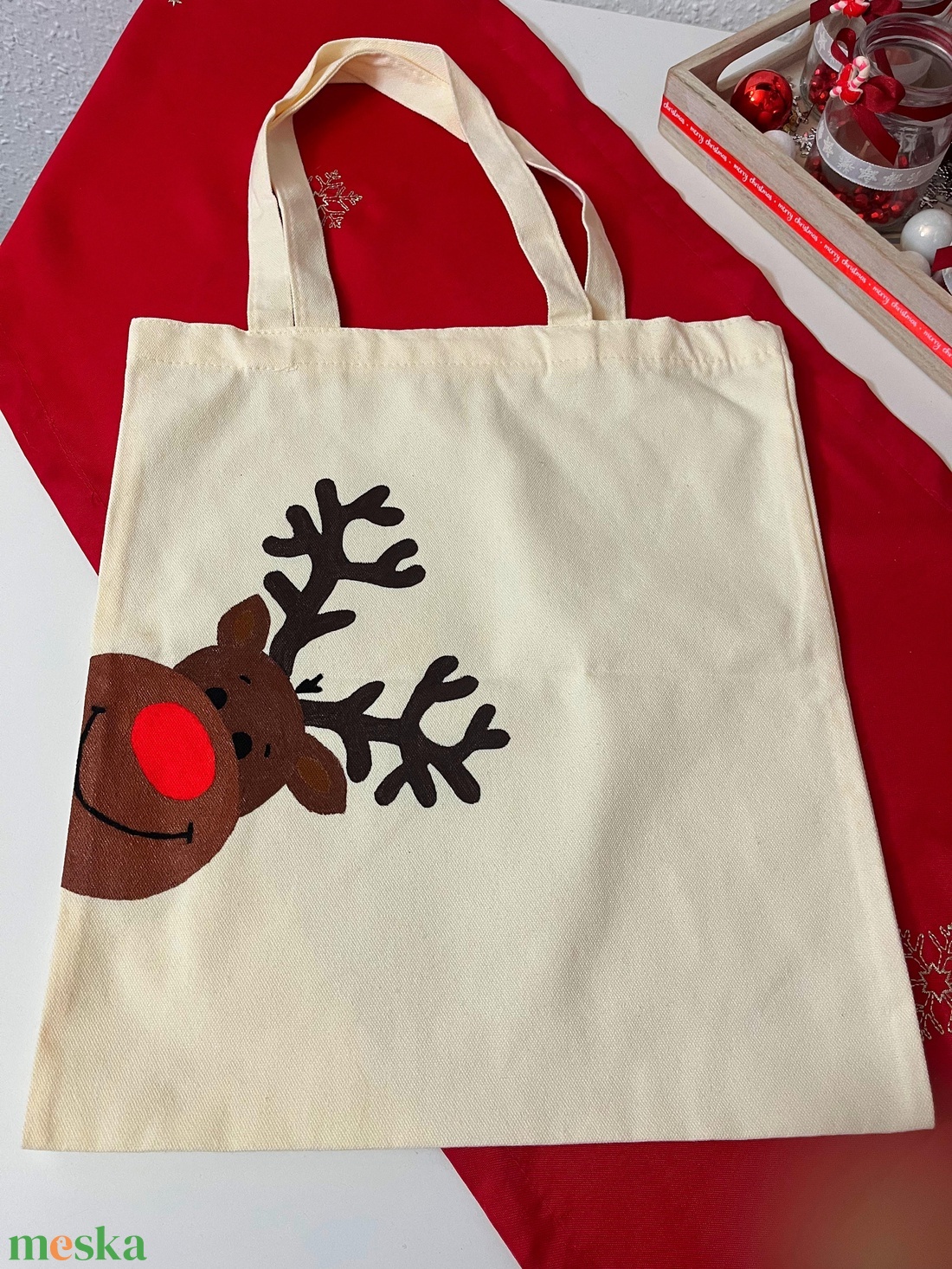 Rénszarvasos vászontáska - táska & tok - kézitáska & válltáska - vállon átvethető táska - Meska.hu