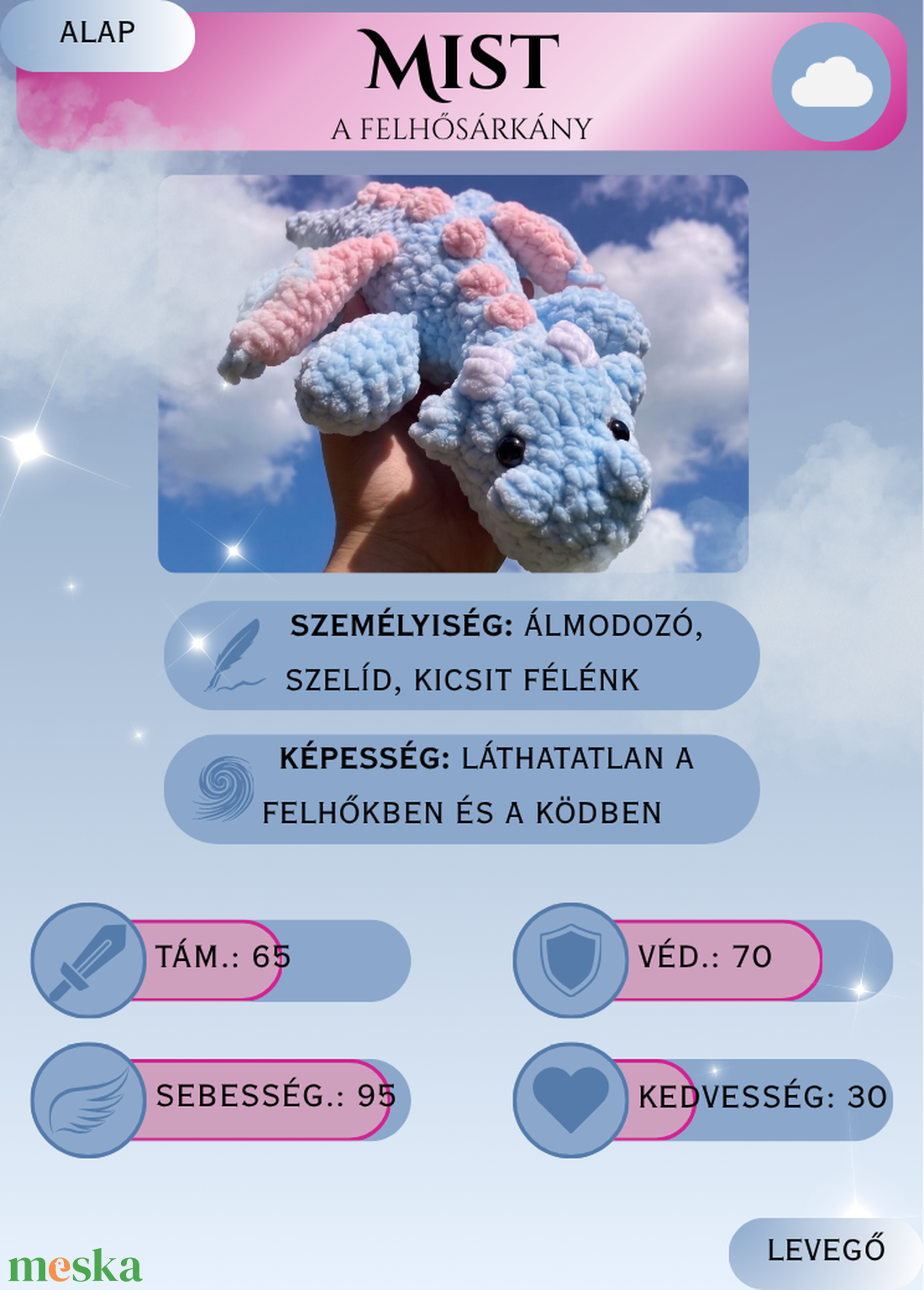Horgolt pihe-puha plüss felhősárkány gyűjtői kártyával - játék & sport - plüssállat & játékfigura - plüss sárkány - Meska.hu
