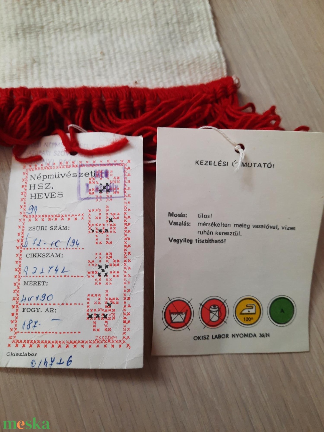 Új! Antik hevesi népi szőttes asztali futó eredeti papírcímkével � 40x90 cm - otthon & életmód - lakástextil - abrosz, terítő - asztalfutó - Meska.hu