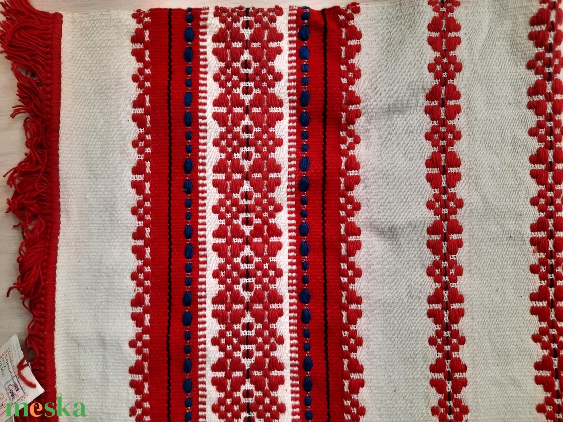 Új! Antik hevesi népi szőttes asztali futó eredeti papírcímkével � 40x90 cm - otthon & életmód - lakástextil - abrosz, terítő - asztalfutó - Meska.hu