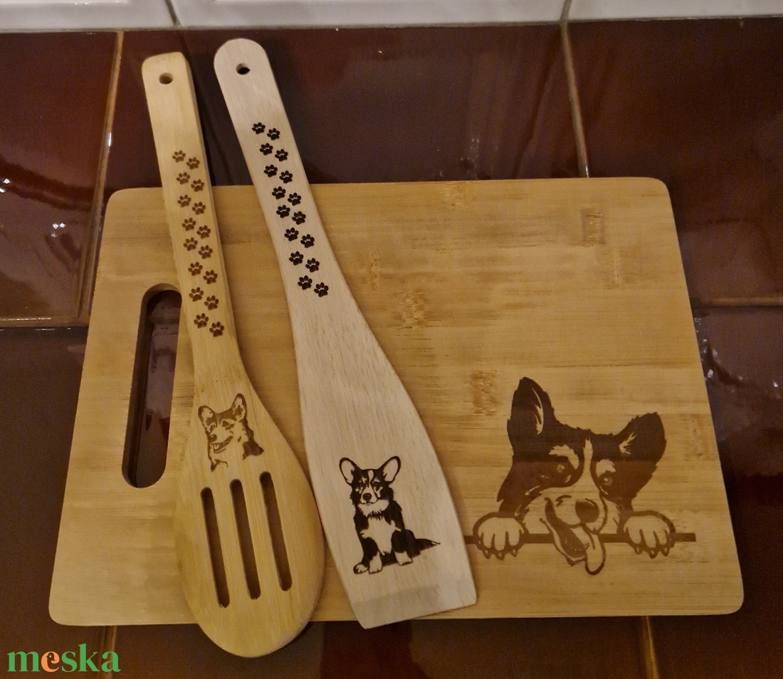 Konyhai szett, corgi - otthon & életmód - konyhafelszerelés, tálalás - sütés, főzés - vágódeszka - Meska.hu