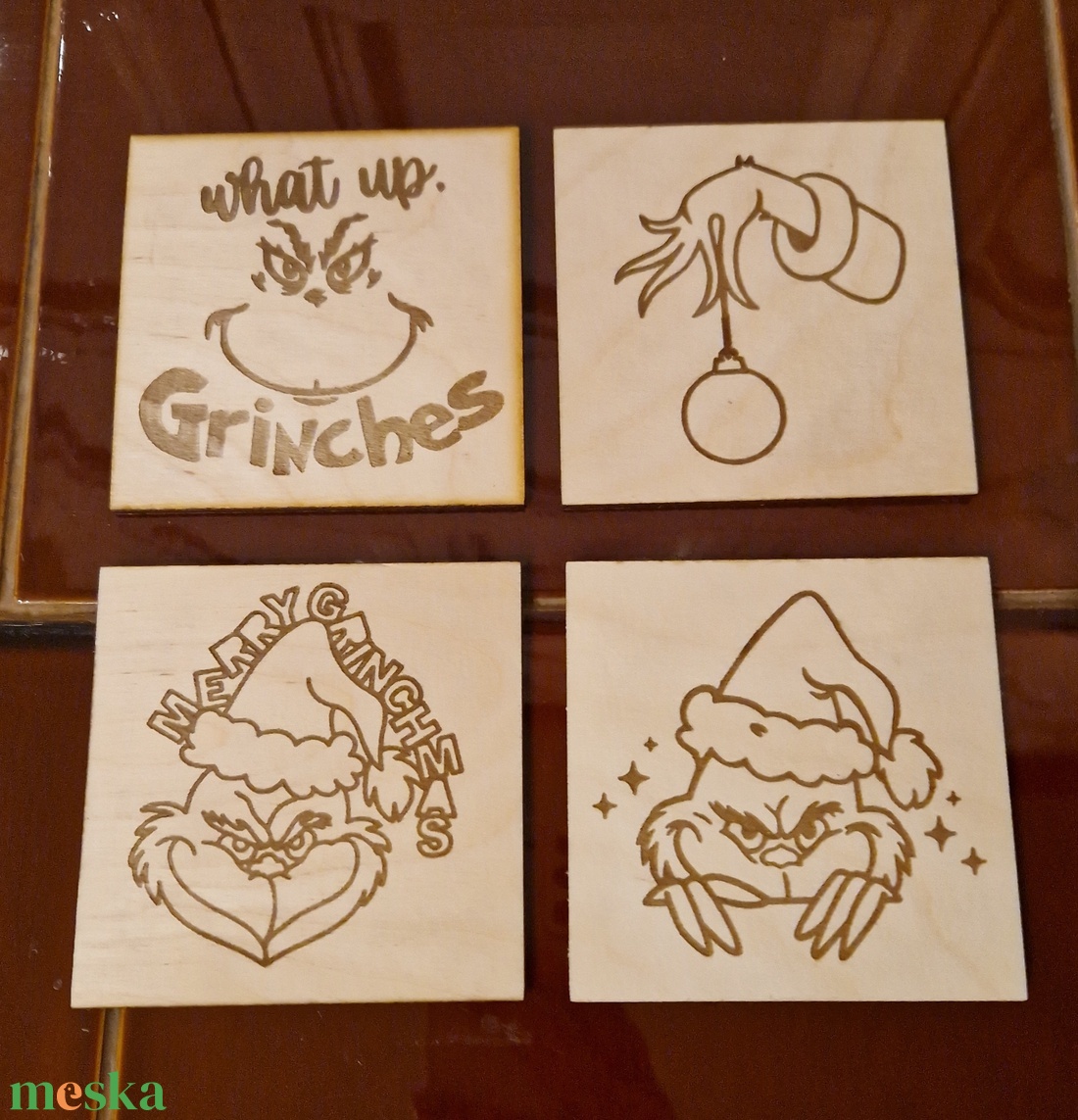 Poháralátét szett, karácsonyi, grinch - otthon & életmód - konyhafelszerelés, tálalás - tálalás - tányér- és poháralátét - Meska.hu