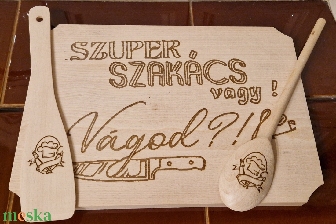 Konyhai szett, szuper szakács, bambusz - otthon & életmód - konyhafelszerelés, tálalás - sütés, főzés - vágódeszka - Meska.hu