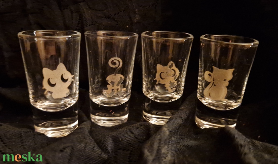 Felespohár szett, cicás - otthon & életmód - konyhafelszerelés, tálalás - tálalás - pálinkás poharak, szettek - Meska.hu