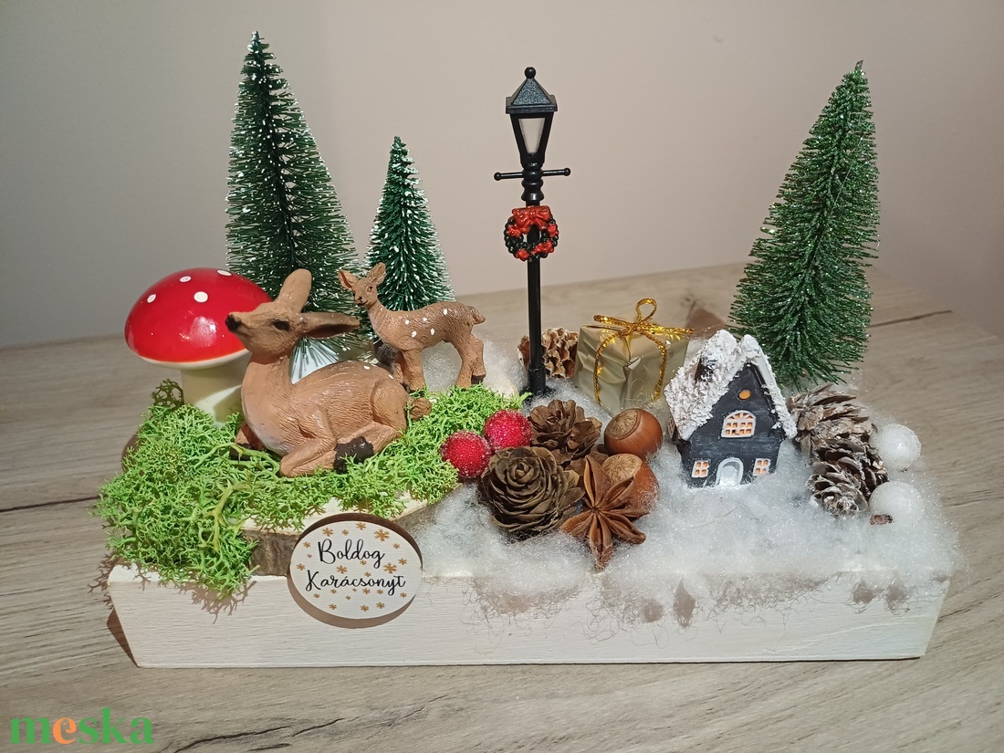 Karácsonyi asztaldísz - karácsony - karácsonyi lakásdekoráció - karácsonyi falu, házikó - Meska.hu