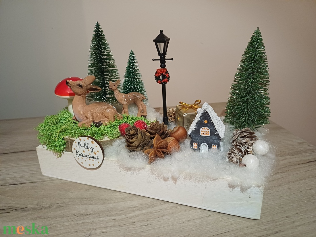 Karácsonyi asztaldísz - karácsony - karácsonyi lakásdekoráció - karácsonyi falu, házikó - Meska.hu