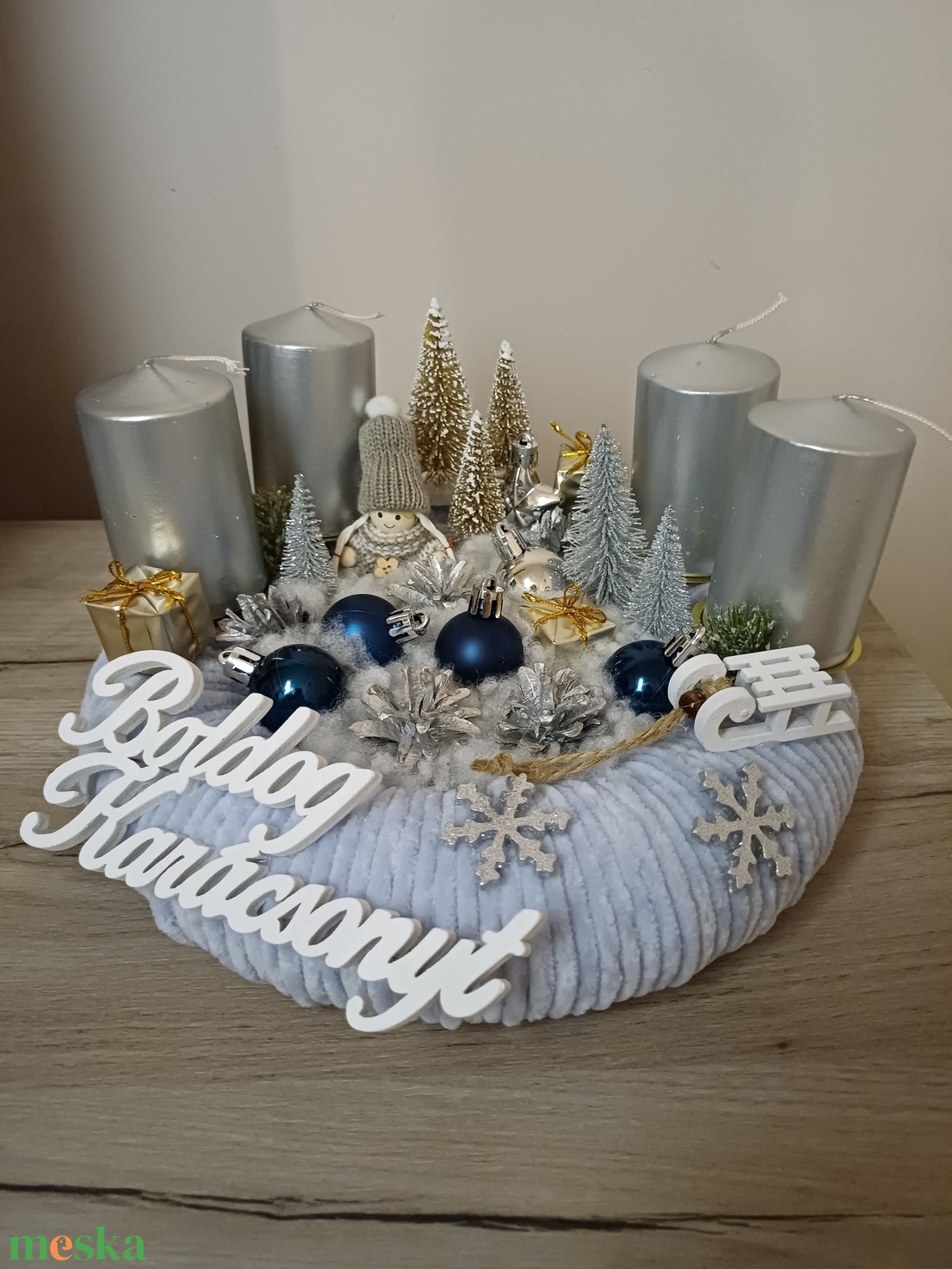Ezüst-kék adventi koszorú - karácsony - adventi díszek - adventi koszorú - Meska.hu