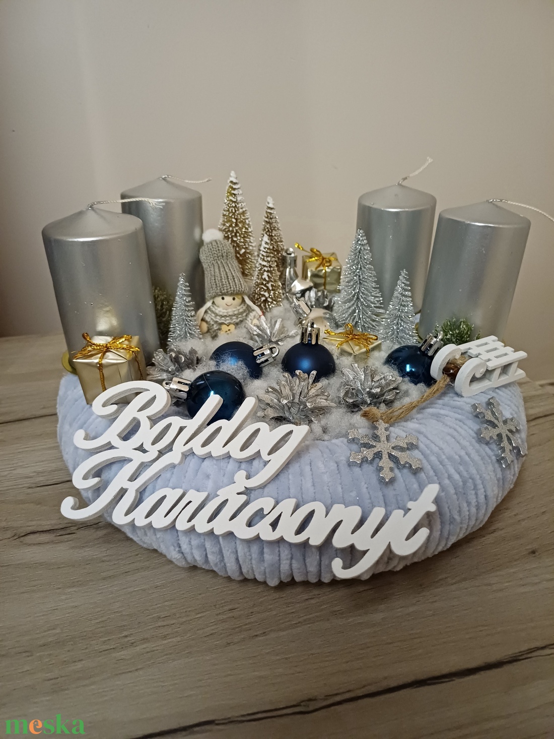 Ezüst-kék adventi koszorú - karácsony - adventi díszek - adventi koszorú - Meska.hu