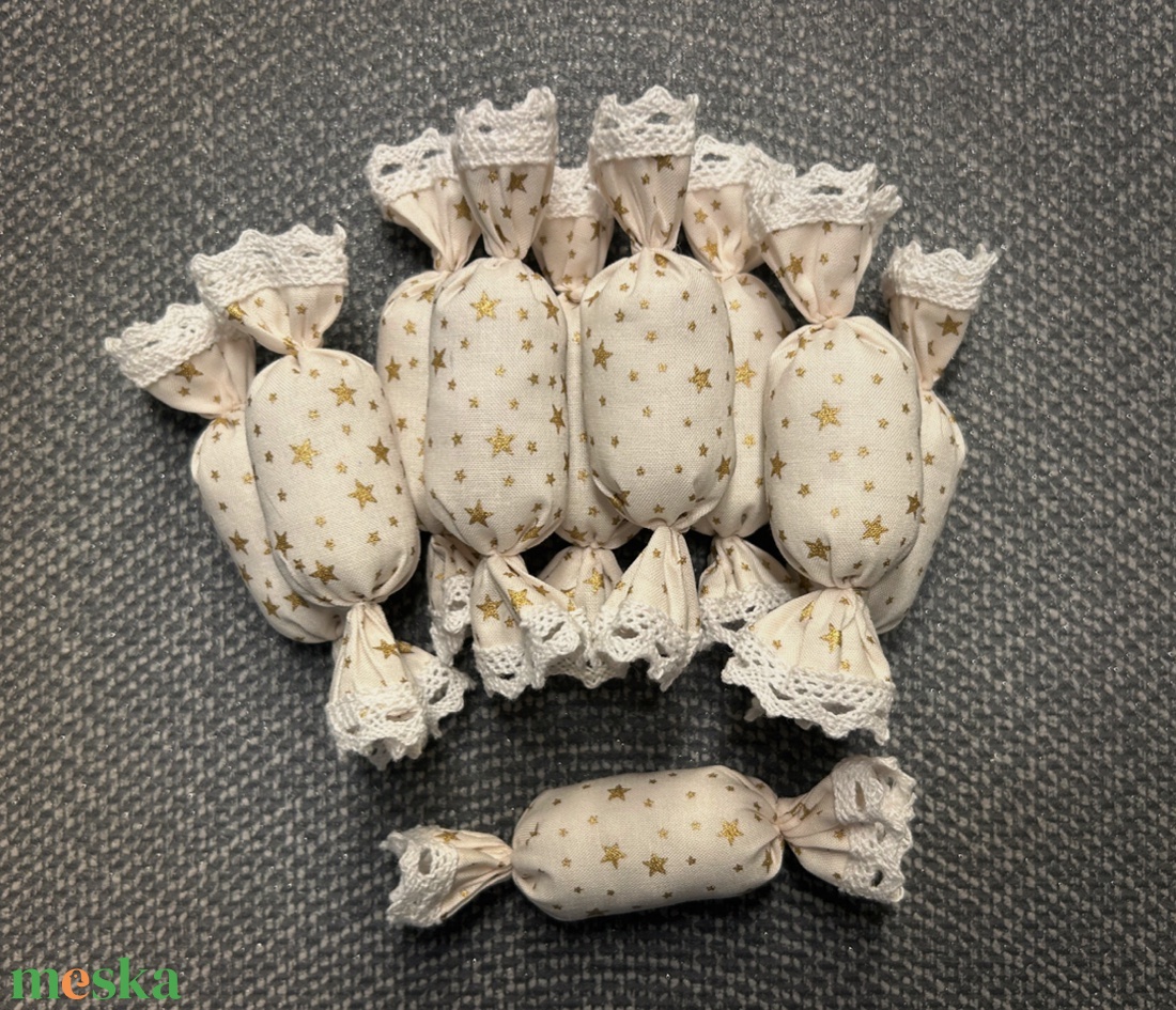 Textil szaloncukor csomag - Krém - Arany - karácsony - karácsonyi lakásdekoráció - karácsonyfadíszek - Meska.hu