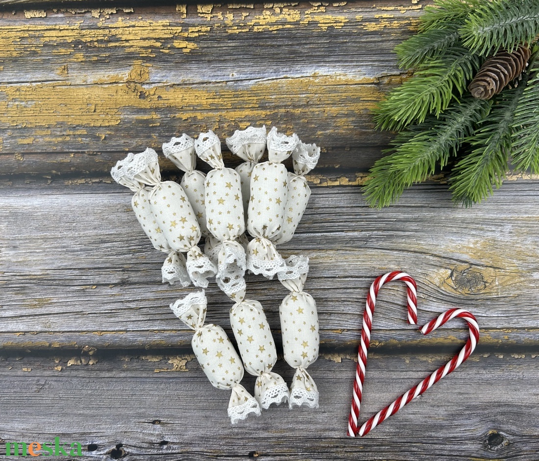 Textil szaloncukor csomag - Krém - Arany - karácsony - karácsonyi lakásdekoráció - karácsonyfadíszek - Meska.hu