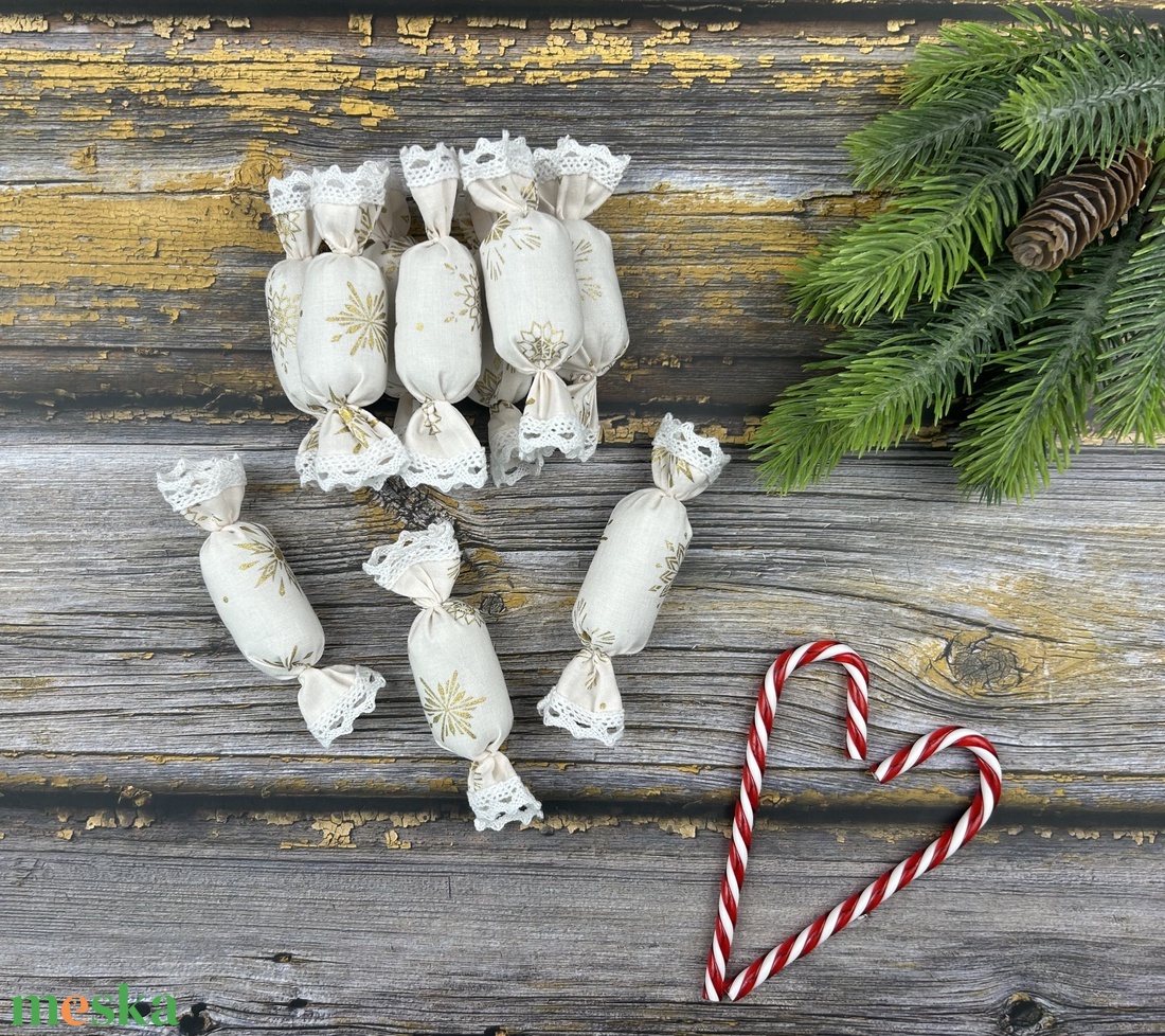 Textil szaloncukor csomag - Krém - Arany - karácsony - karácsonyi lakásdekoráció - karácsonyfadíszek - Meska.hu