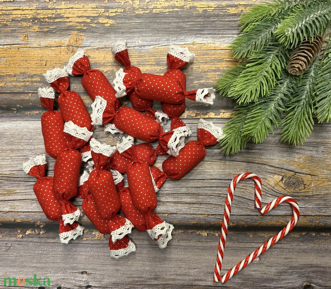 Textil szaloncukor csomag 15 db-os - Piros - Arany - karácsony - karácsonyi lakásdekoráció - karácsonyfadíszek - Meska.hu