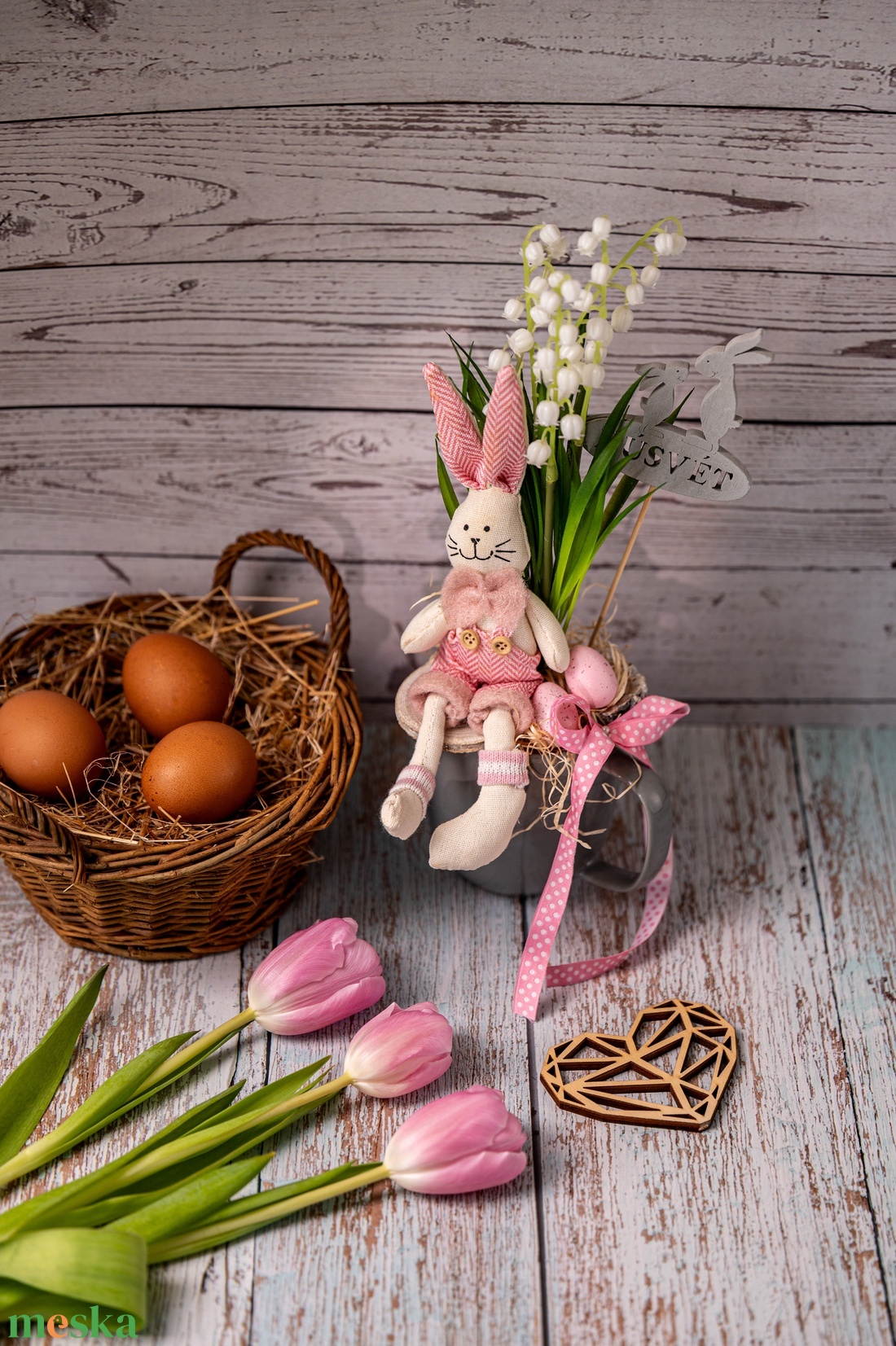 Tavaszi virágos nyuszis bögre - otthon & életmód - dekoráció - húsvéti asztaldíszek - Meska.hu