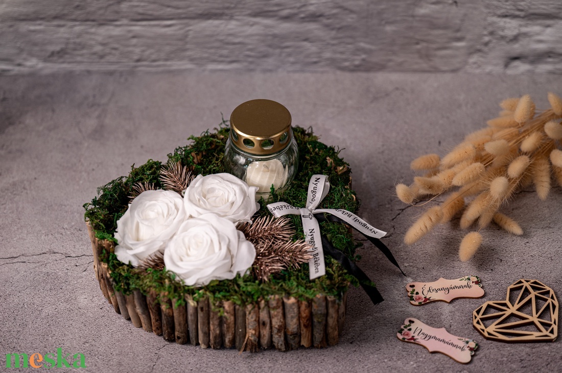 Szív alakú Sírdísz, kegyeleti dísz mécsessel - otthon & életmód - vallás - temetkezési tárgy - sírdísz, kegyeleti dísz - Meska.hu