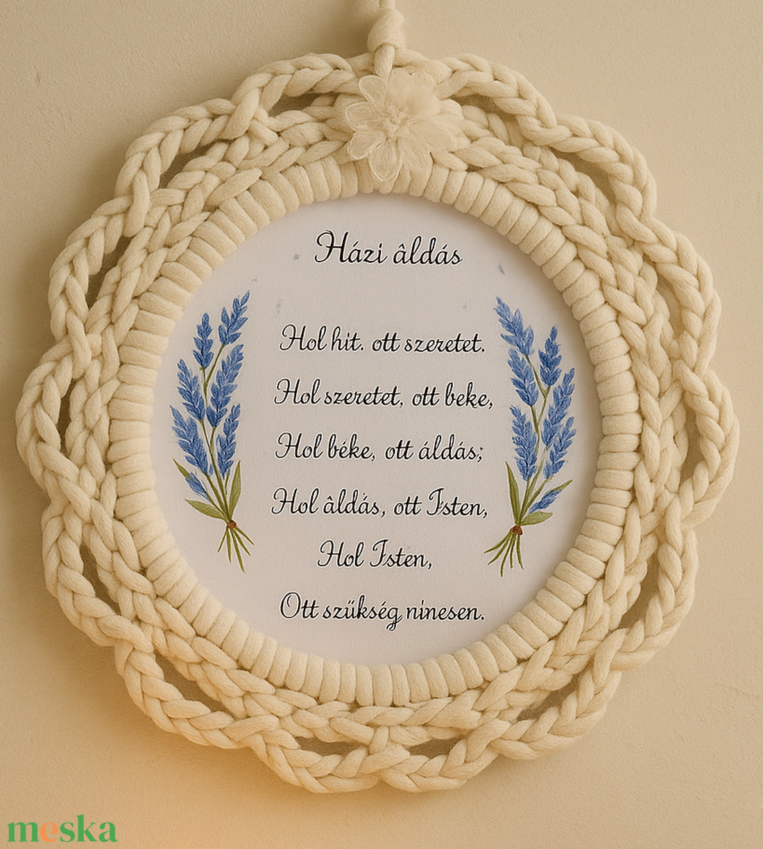 Házi áldás. Kézzel horgolt, természetes árnyalatú falikép a klasszikus Házi áldás szövegével.  - karácsony - karácsonyi ajándékozás - karácsonyi ajándékcsomagolás - Meska.hu Házi áldás. Kézzel horgolt, természetes árnyalatú falikép a klasszikus Házi áldás szövegével.  - karácsony - karácsonyi ajándékozás - karácsonyi ajándékcsomagolás - Meska.hu