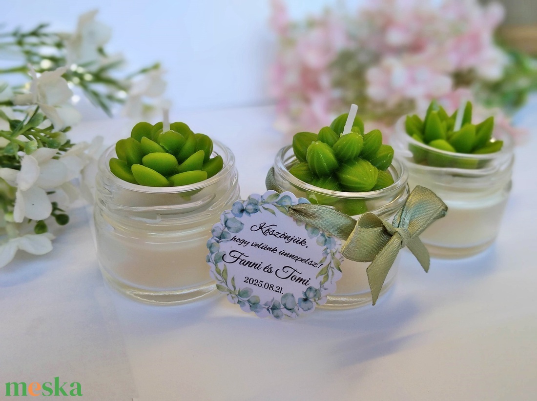 Kövirózsás köszönetajándék gyertya köszönetajándék köszönet ajándék vendégeknek - esküvő - emlék & ajándék - köszönőajándék - Meska.hu